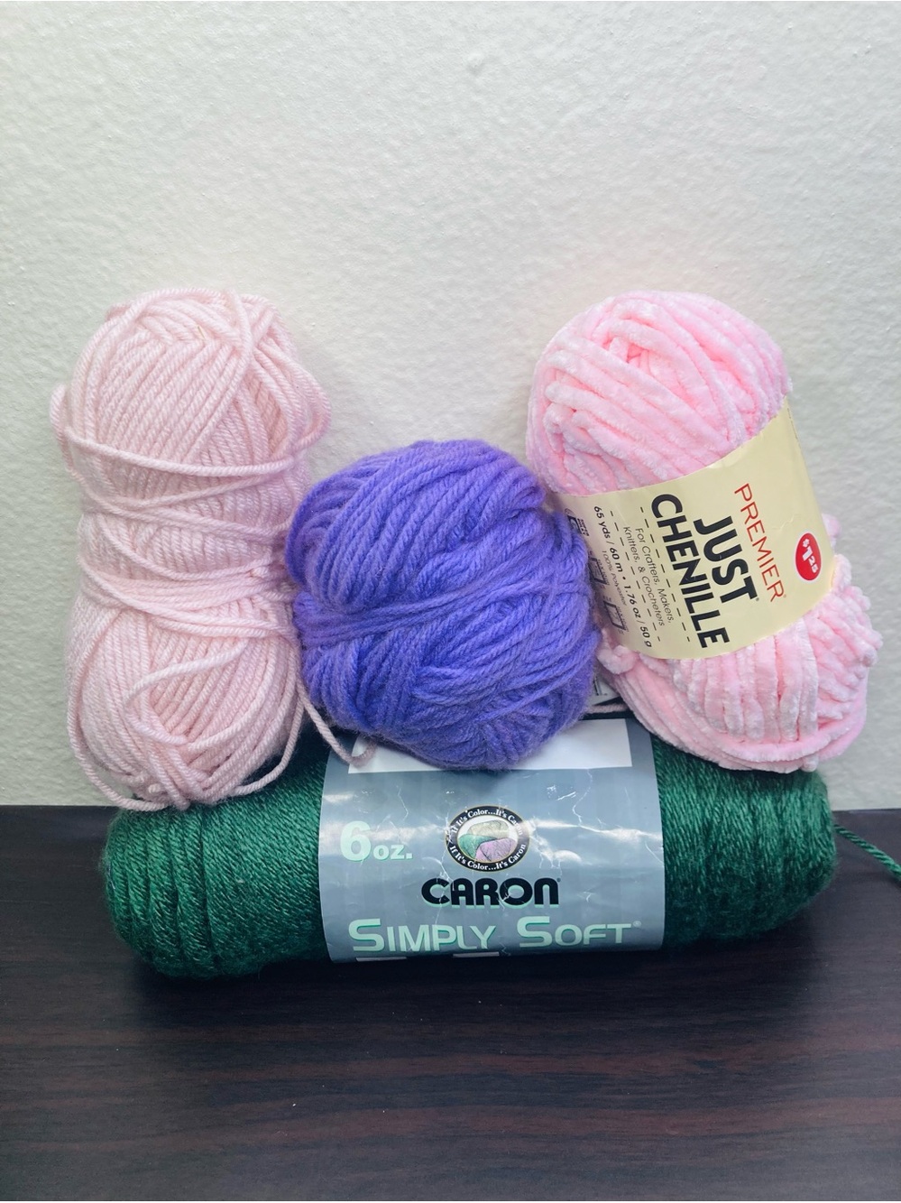 10.6oz Caron Simply Soft & Premier Just Chenille Yarn Bundle Green, Pink, Purple